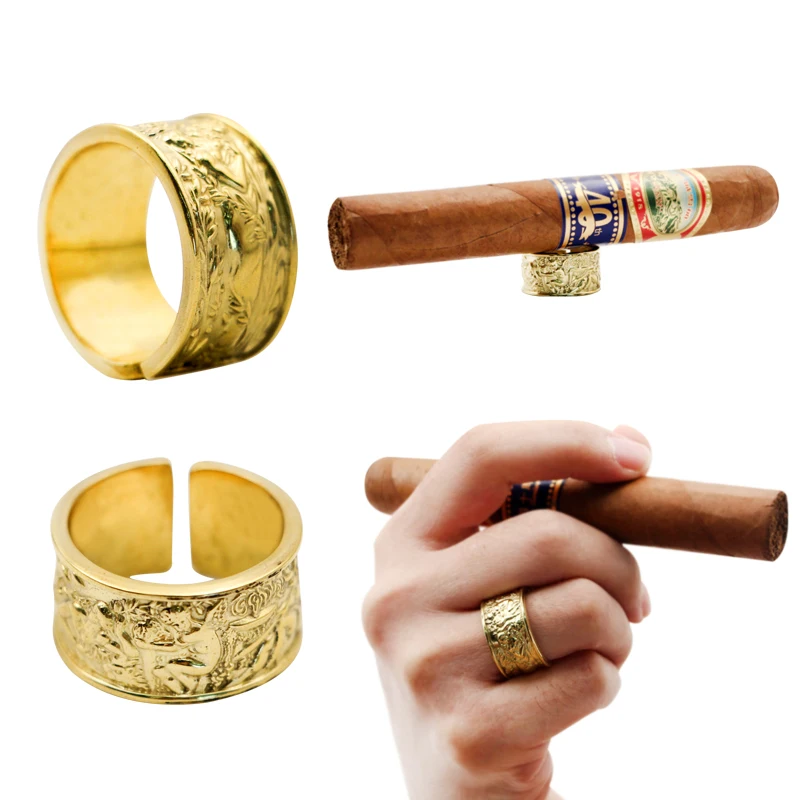 Noble Gold Round Cigar Ring 925 Sterling Silver Ring Vintage Jewelry Cigar Cigarette Holder 1 Cigar Ashtray