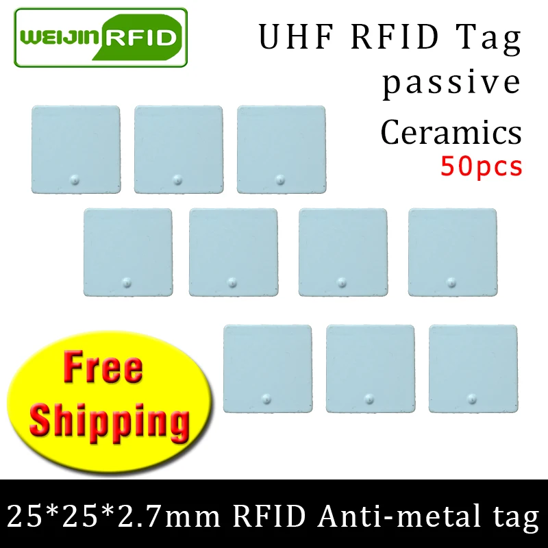 UHF RFID anti-metal tag 915mzh 868mhz Alien H3 50pcs free shipping tools management 25*25*2.7mm smart card passive RFID tags