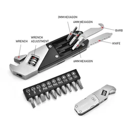 Mini Multi-Function Adjustable Wrench Portable Screwdriver 13 Bits Knife Stainless Steel Outdoor Home DIY Hand Tools