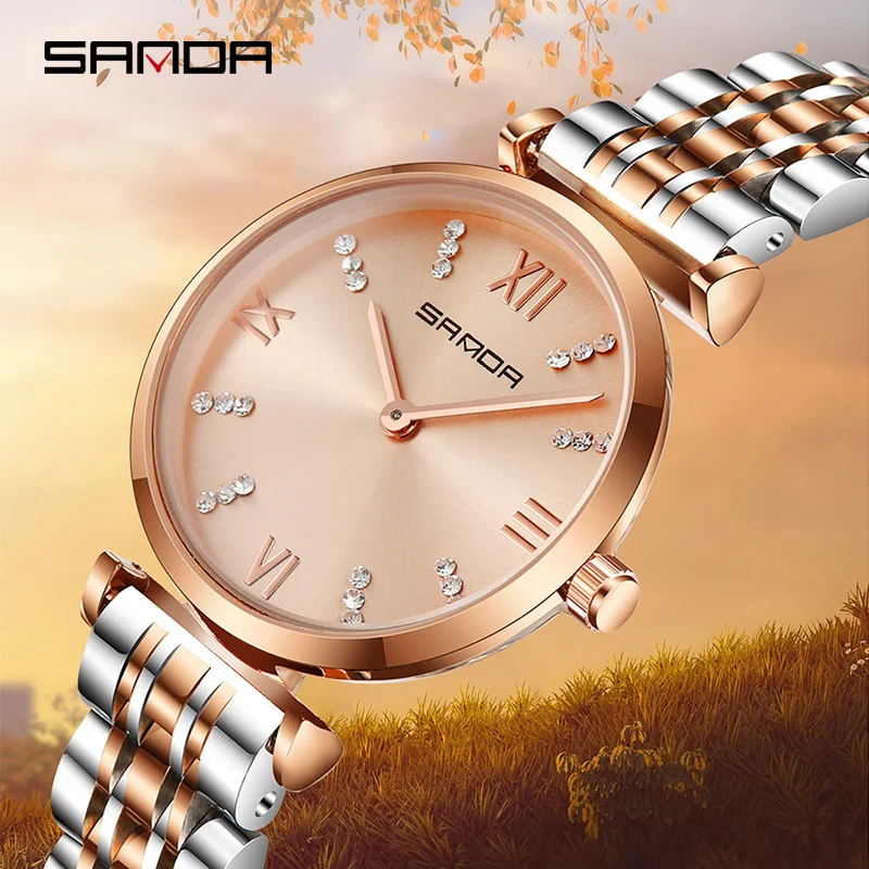 Fashion SANDA Full Steel Women Watch Charming Crystals Decoration Roman Numeral Dial Premium Quartz Movement Relogio Feminino