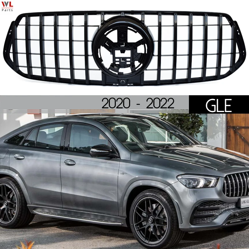 W167 Grill, High Gloss Black ABS Front Radiator Grille for Mercedes GLE Class W167 SUV & C167 Coupe 2020 - 2022, Not for AMG