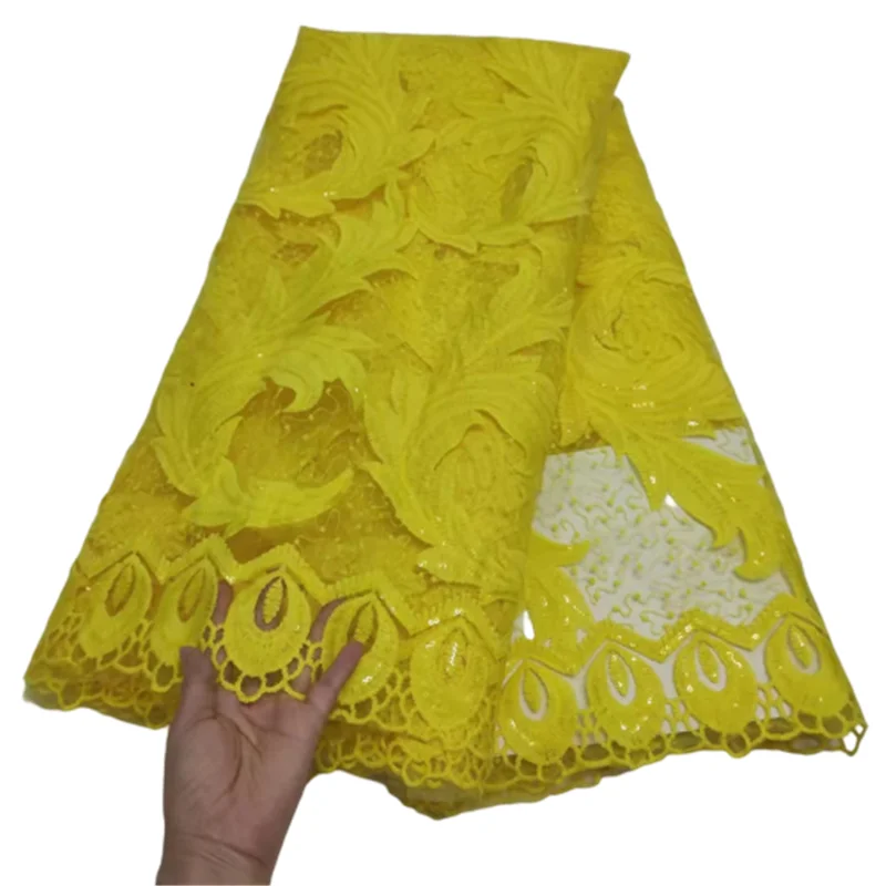 

YELLOW african lace 2021 high quality embroidered french net lace nigerian tulle fabric 5 yards for women party dress