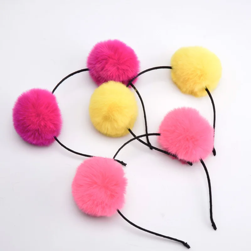 Candy Color Ball Girls Headband Pompon Hairband  Wedding Headwear Sweet Women Hair Accessories  Birthday Cosplay Christmas