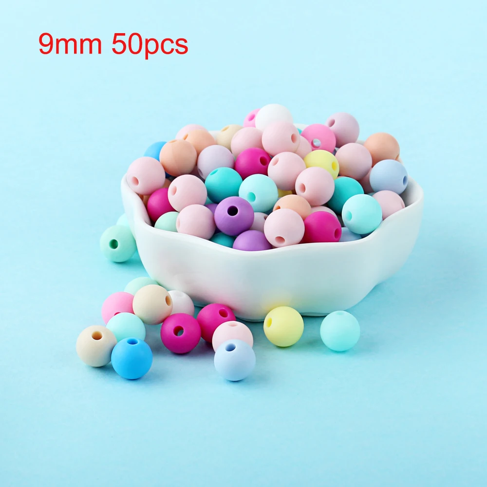 50pcs 9mm Silicone Beads Pearl Silicone Food Grade Teething Beads DIY BPA Free Jewelry Pacifier Chain Baby Teether Molar Toys