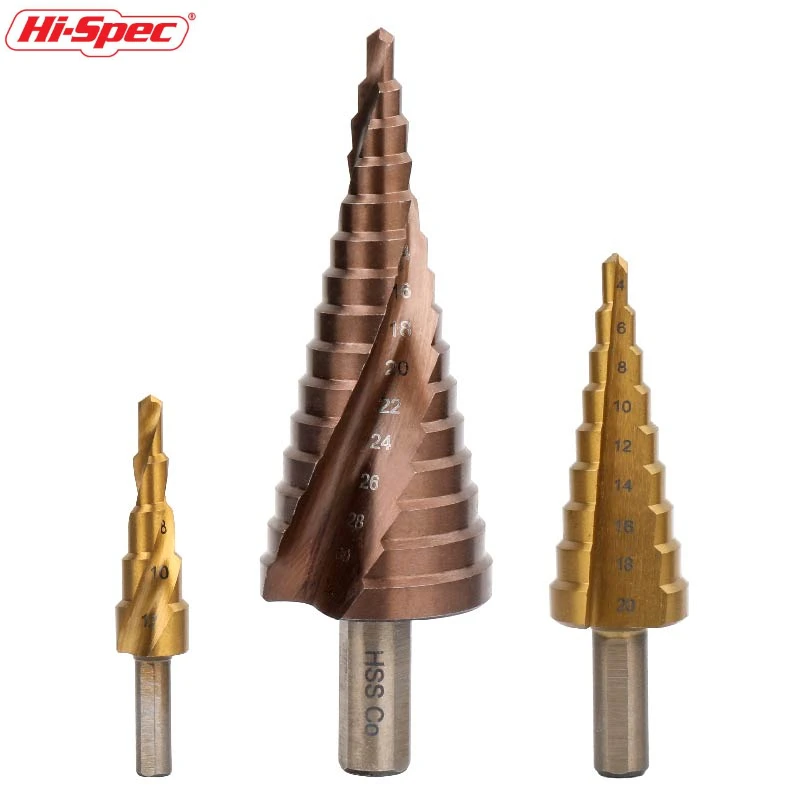 

Hi-Spec 3pc Step Drill Bit Set Cobalt Spiral Groove HSS Titanium Coated Wood Metal Drills Metric Twist Drill Kit Hole Cutter