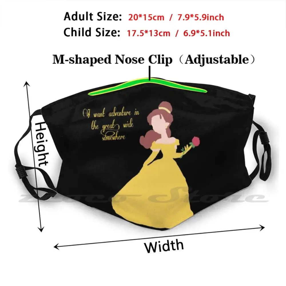 Belle I Want Adventure Mask Cloth Reusable Print Filter Washable Bell Broadway