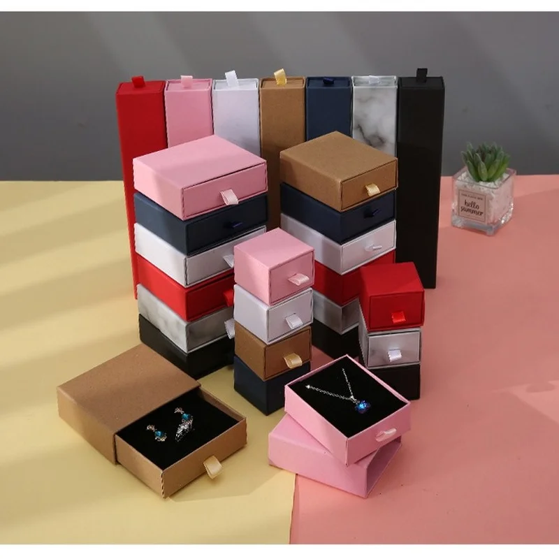 1 Stück bunte Geschenkbox für Ringe, Halsketten, Armbänder, Ohrringe, Geschenk, schicker kleiner Schmuck, Schmuck-Organizer, große Schublade, Karton – Detail 1