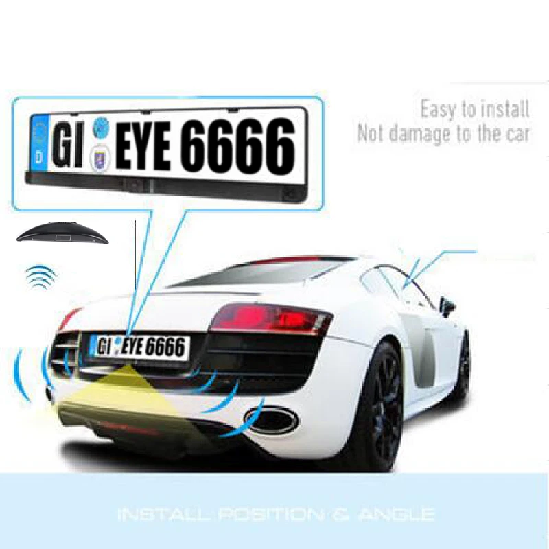 original european license plate parking system wireless with 3 blind spot  alarm sensor and led for car security detection