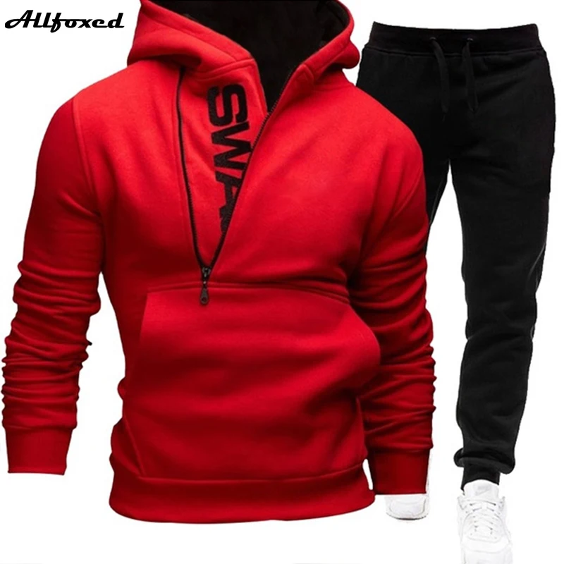 Mens Tracksuits 2 Pieces Set Sweatshirt + Sweatpants Sportswear Zipper Hoodies Casual Male Clothing Large Size 2022 Fashion New