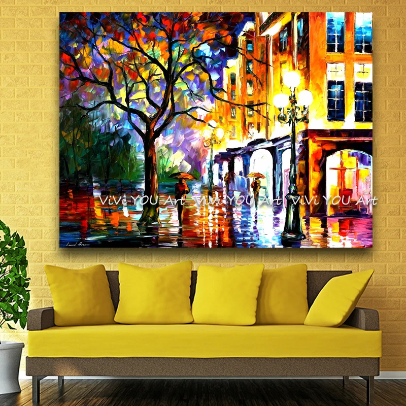 

Home Decor Cuadros Canvas Painting Landscape painting Walling In Rain Light Road Oil Painting Wall Art Pictures for Living Room