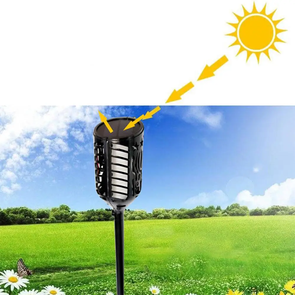 2-Pack New Solar Flame Flickering Garden LED Lamp Waterproof Solar Powered Dynamic Torch Light Outdoor Garden Solar Fence Light