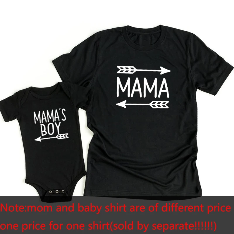 Mama and Mama\'s Boy Print Mom and Son Matching Shirts Casual Mother Son Black Cotton Tshirt Baby Boy Bodysuit