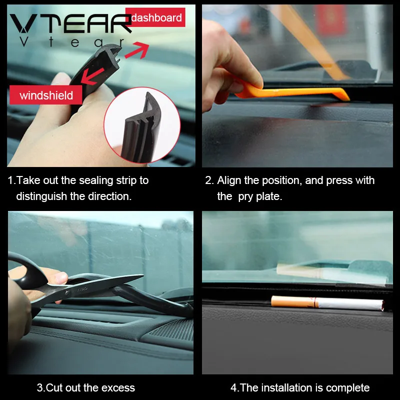 Vtear For Chery Tiggo 4 /Pro Dashboard Soundproof strip Trim Car interior edge strip cover decoration styling accessories parts