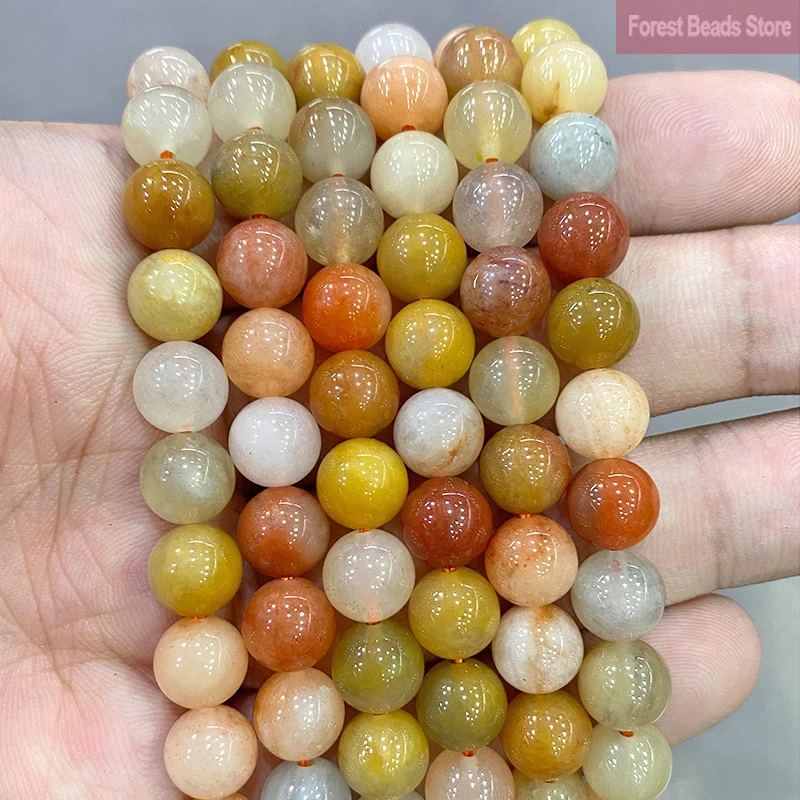 4/6/8/10/12mm Smooth Natural Stone Yellow Mixed Jaspers Round Loose Spacer Beads for Jewelry Making DIY Bracelet Earrings 15''