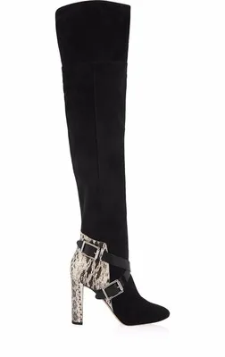 

Sexy Python Leather Patched Buckle Strap Across Fasten Over Knee Booties Women Chunky Heel Thigh High Long Botas Shoes EU 34- 46