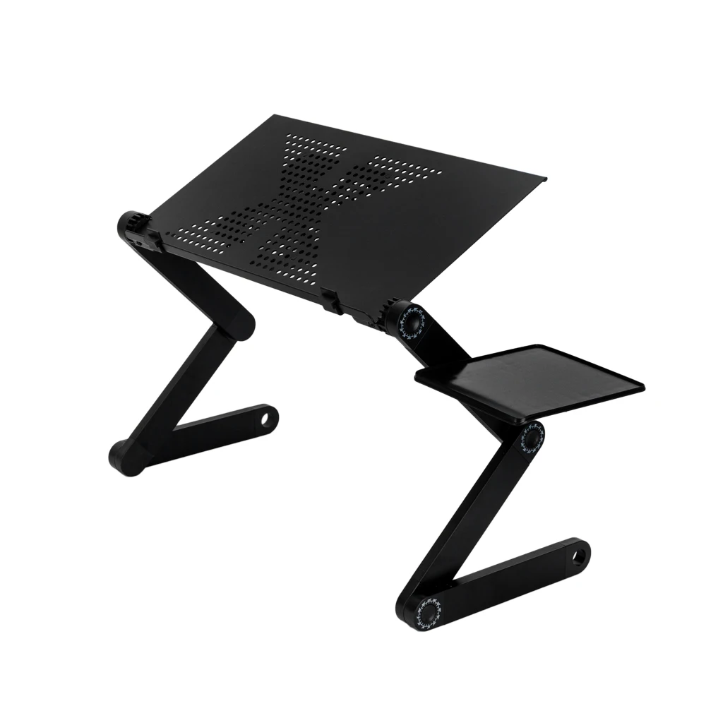 360-Degree Rotation Multifunctional Portable Folding Table with Fan & Mouse Black