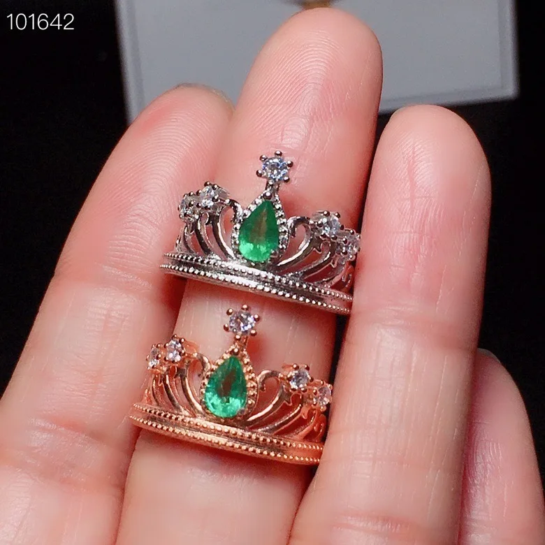 Vintage Emerald Silver Ring for Party 4mm * 6mm Natural Emerald Crown Ring Classic 925 Silver Emerald Ring Gift for Woman