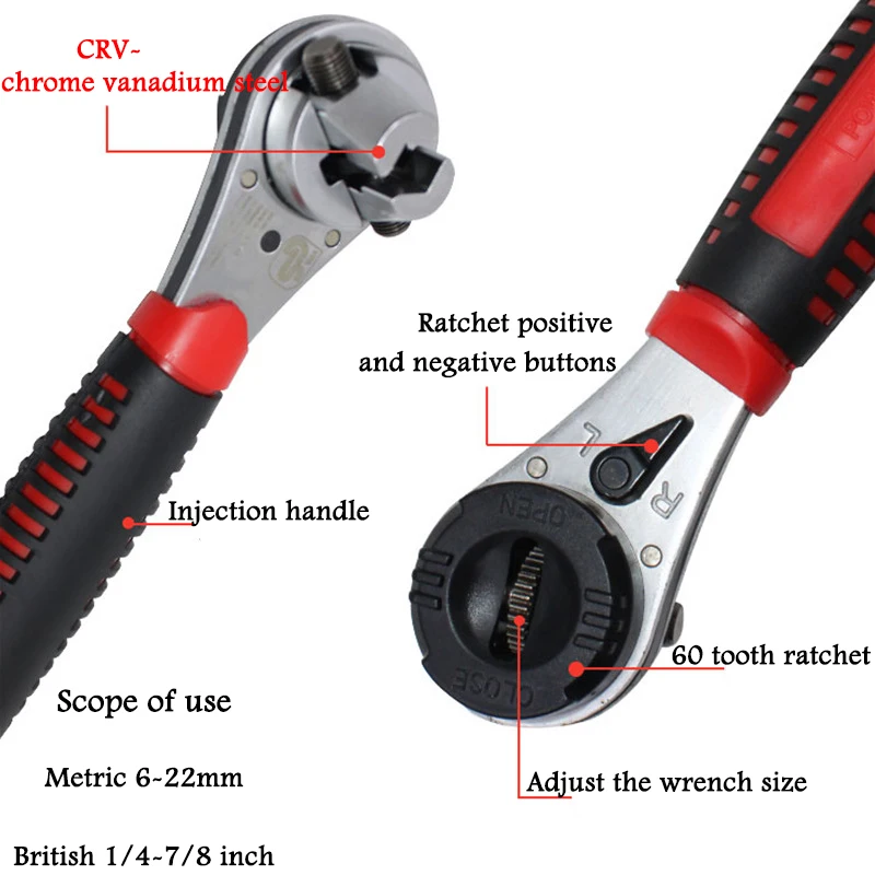 6-22mm Torque Spanner Adjustable Ratchet Wrench With Non-Slip Handle, Plumbing Pipe Ratchet Wrench Repairing Tool 1/4-7/8 Inch