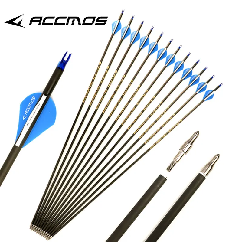 

12pcs ID 6.2mm Spine 350 400 500 600 700 800 Pure Carbon Arrow For Archery Compound /Recuvre Bow Shooting Hunting arrows