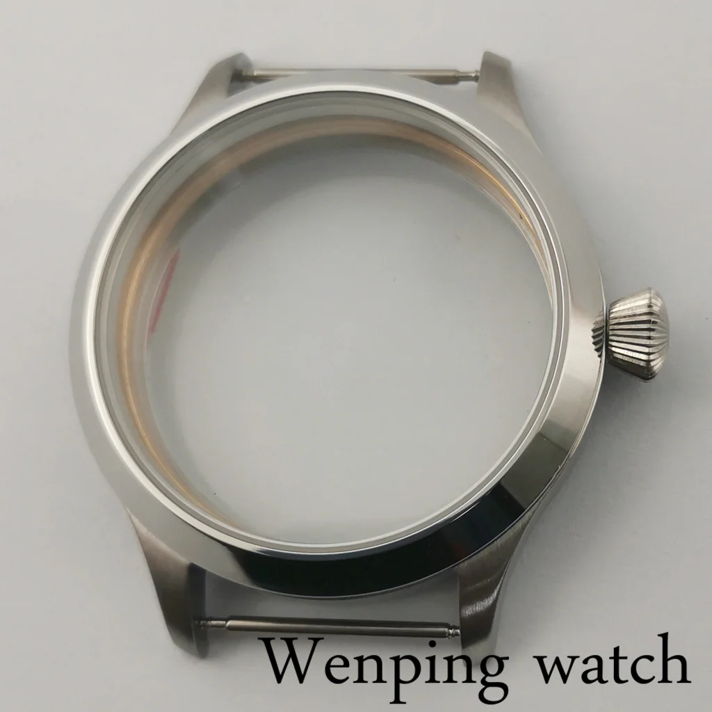 ETA6497 45mm Steel Silver Watch Case Glass Back Fit ETA 6497/6498 Sea Gull ST3600/3620 Movement Watch Accessories