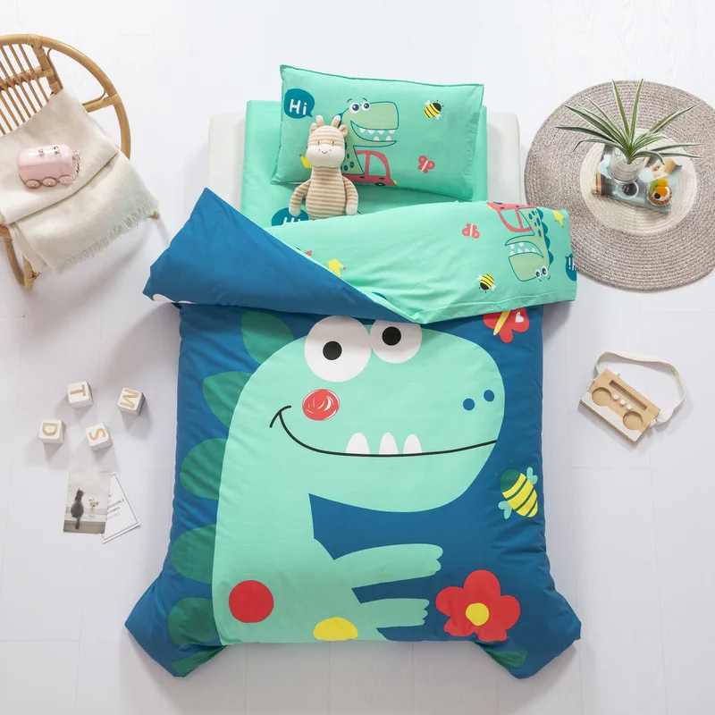 3pcs Cotton Kindergarten Quilt Dinosaur Baby Crib Cotton Children Girl Boy Bedding Quilt Cover Sheet Pillow Cover Home Bed Sheet