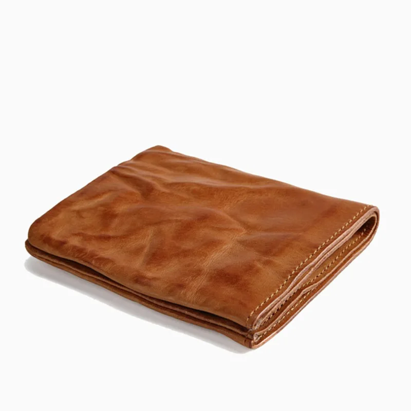 AETOO Ultra-thin men's short wallet, youth simple retro cowhide wallet, women's leather soft vertical wallet