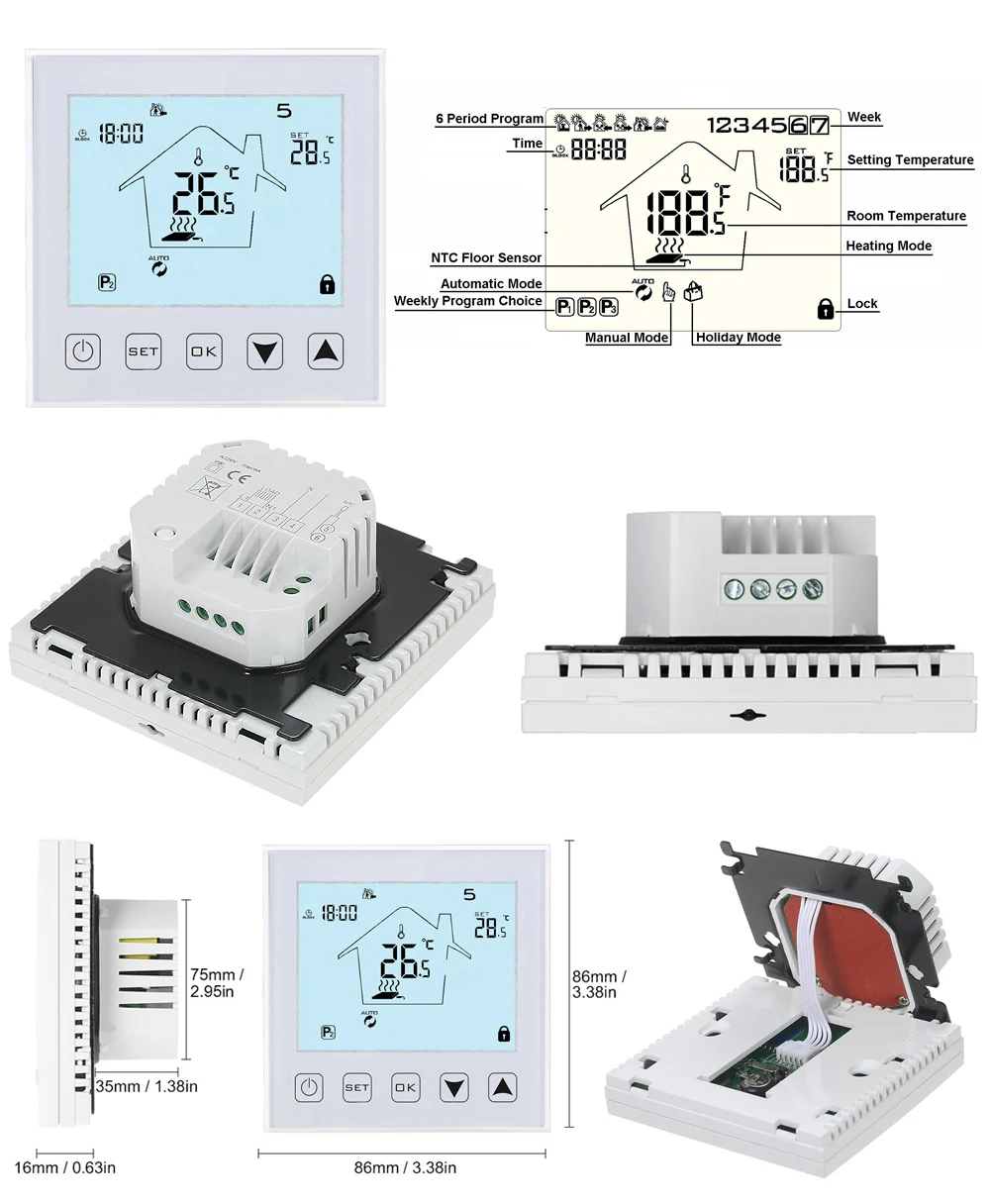 WiFi Smart Thermostat Temperature Controller for Water/Electric Floor Heating Water/Gas Boiler Works with Alexa Google Home