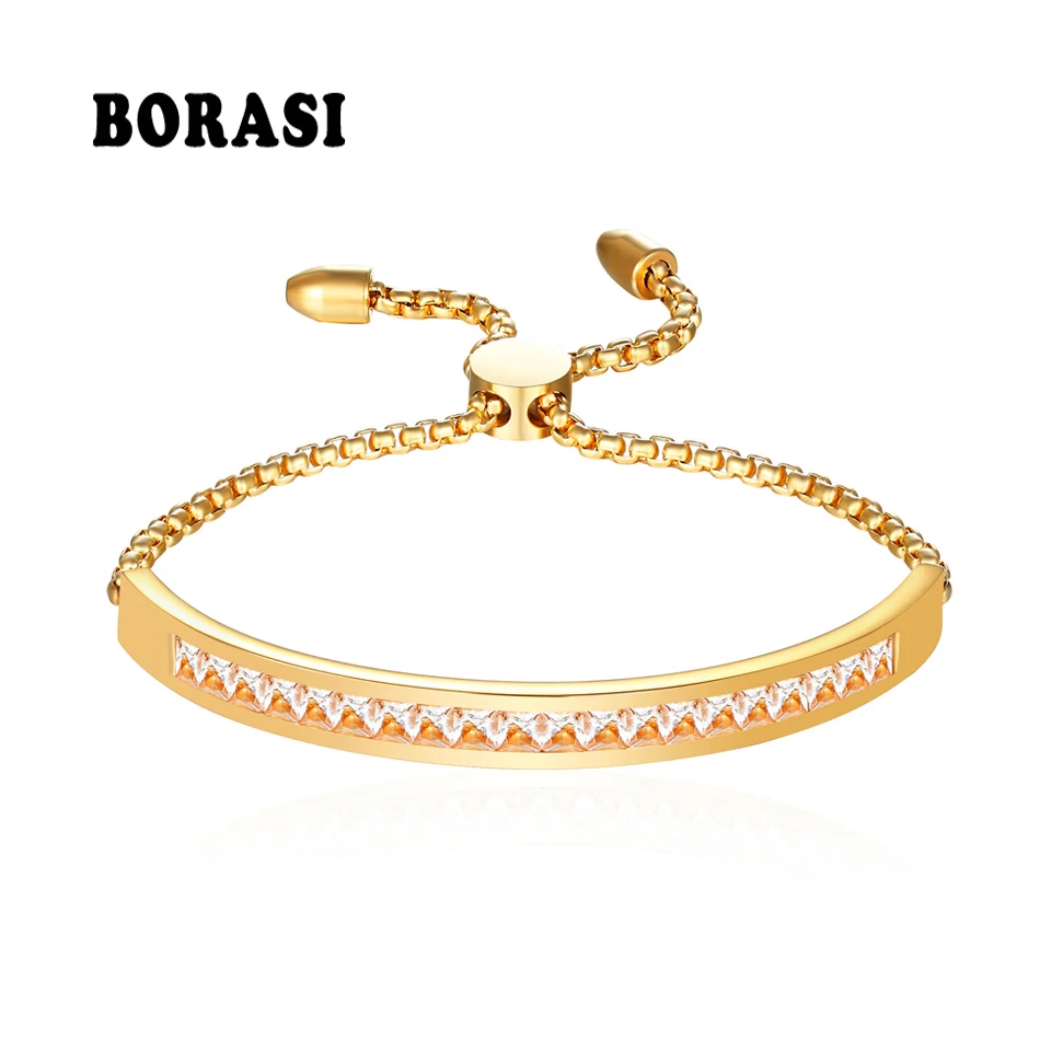 New 18 K Zircons Adjustable Bracelet Bangle for Women Captivate Bar Slider Brilliant CZ Rose Gold Color Jewelry Pulseira Feminia