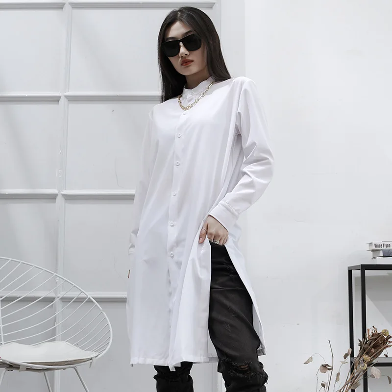 

Ladies Long Sleeve Shirt Spring And Autumn New Personality Versatile Leisure Large Size Stand Collar Long Sleeve Shirt