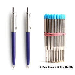 2 + 5/Set Office A Pen Penna a sfera in metallo con ricarica Regalo Cancelleria Core Penna a sfera automatica per ufficio scolastico Inchiostro Blu Nero