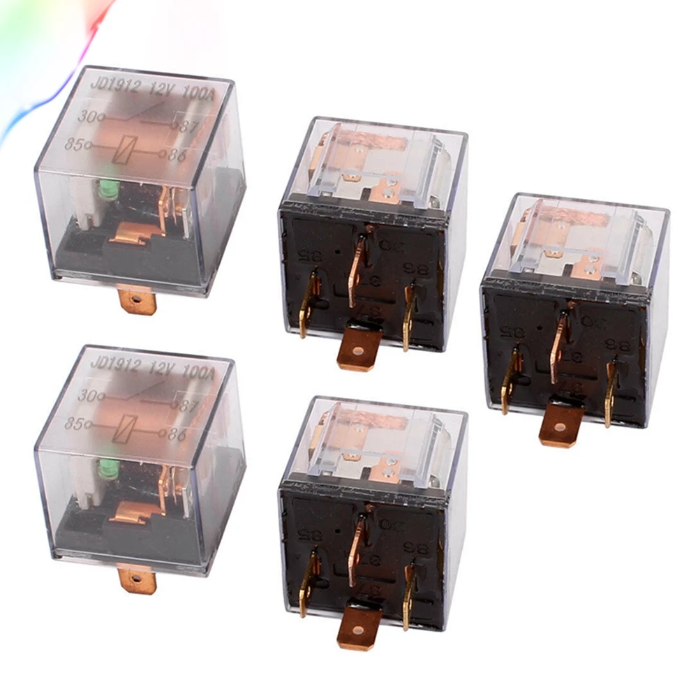 

DC 12V 24V 100A 4 Pins SPST Clear Shell Green Light Car Automotive Alarm Relay 5pcs