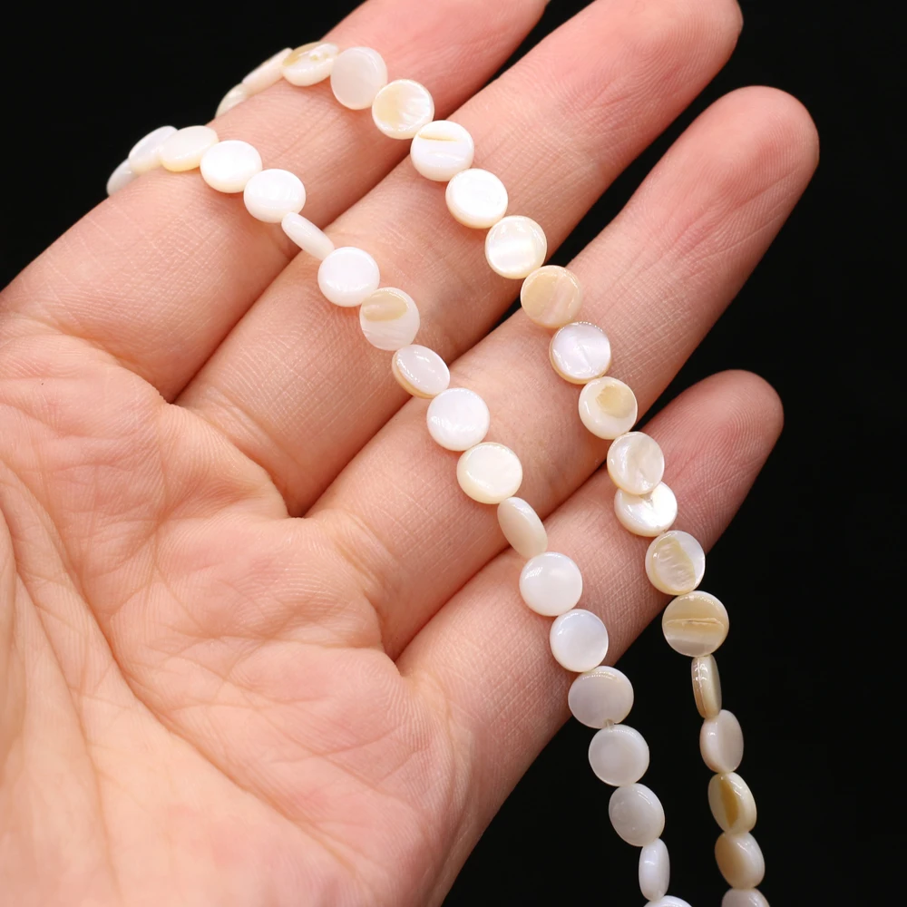 6/8/9/10/11mm Natural Shell Beads Coin Mother of Pearl Shell Loose Beads for DIY Charm Necklace Bracelet Jewelry Making 14\'\'