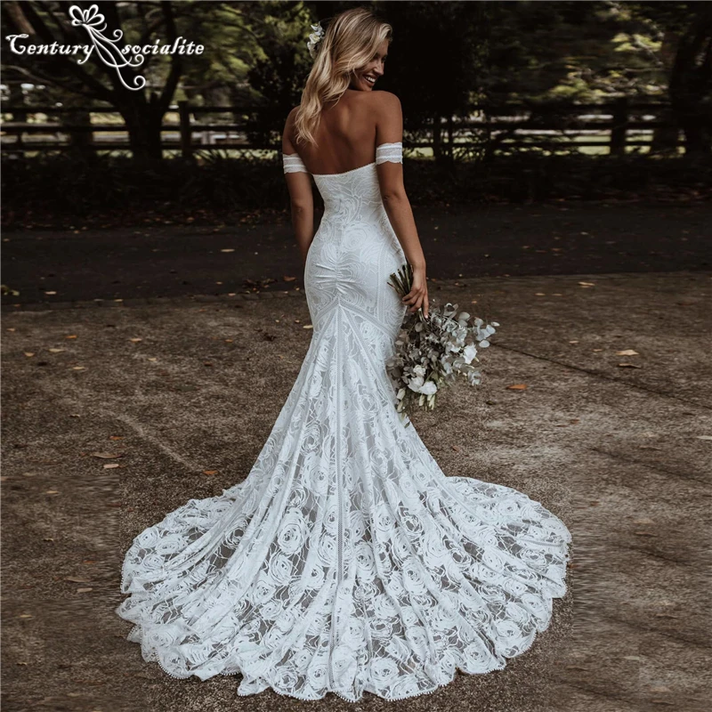 

Boho Mermaid Wedding Dresses for Women 2021 Detachable Sleeve Lace Bohemian Bride Dress Beach Bridal Gowns Vestido De Noiva