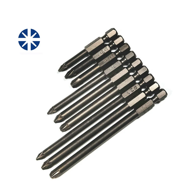 9pcs/set Magnetic Pozidriv PZ1 PZ2 PZ3 Screwdriver Bit Tools 50mm 75mm 100mm Length 1/4 Hex Shank Cross bits set