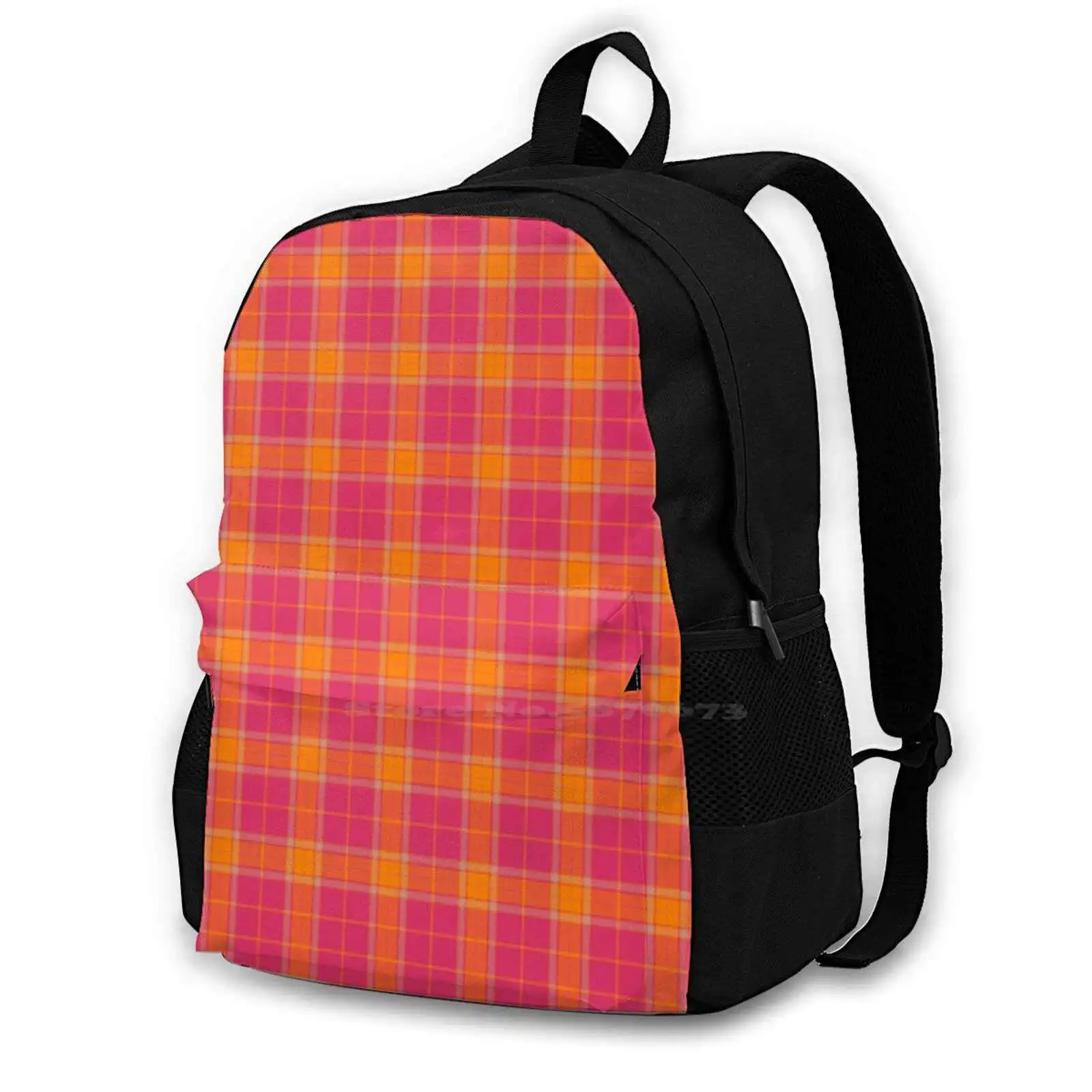 - Red Orange & Pink Plaid School Bags Travel Laptop Backpack Red Orange Pink