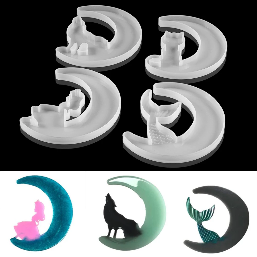 1pcs Shaker Silicone Mold UV Epoxy Resin Moulds Cat Girl Wolf Mermaid Moon For DIY Handmade CraftsJewelry Making Supplies