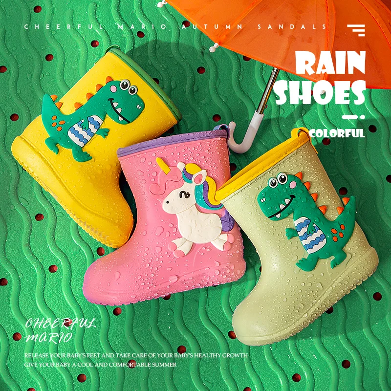 Botas de lluvia antideslizantes para niños y niñas, zapatos impermeables de EVA, con dibujos de dinosaurios, para exteriores botas de lluvia botas de agua niña botas de lluvia para niños botas de agua niño