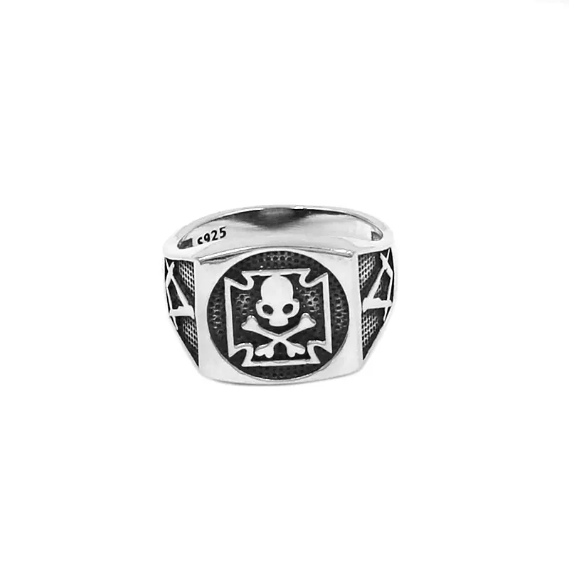 Fashion S925 Sterling Silver Masonic Ring High Quality Cross Skull and Bones the Order of Death Ring For Men SWR0955