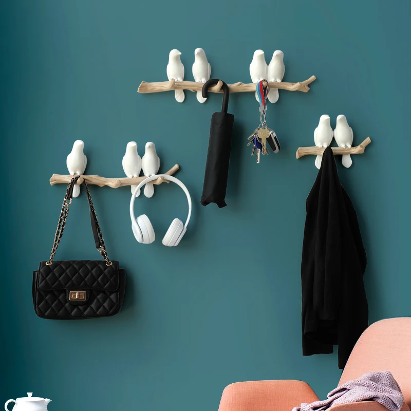 Ganchos de pared de resina con forma de pájaros para decoración del hogar, colgador de pared para ropa, llavero, bolso, perchero