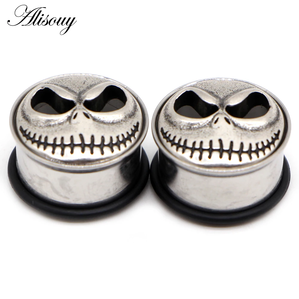 Alisouy 2pcs Ear Gauges Stainless Steel Skull Flared Flesh Plugs Tunnel Piercing Body Jewelry Expander Earring Stretcher Jewelry