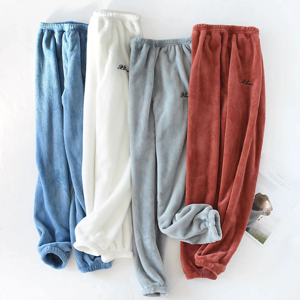 Flannel Pajamas Pants Couples Cozy Home Pants Autumn Winter Thicken Trousers Night Wear Women Soft Sleep Bottoms Lounge Wear