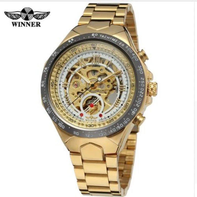 

Winner Mechanical Sport Design Bezel Golden Watch Mens Watches Top Brand Luxury Montre Homme Clock Men Automatic Skeleton Watch