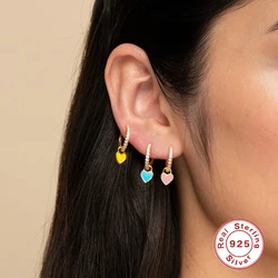 BOAKO-Pendientes de aro de Plata 2021 para mujer, aretes coloridos de corazón de amor, joyería de tendencia, 925