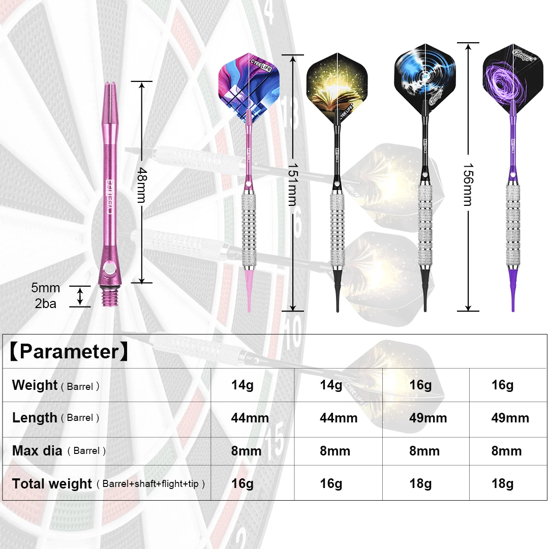 CyeeLife Professional 16/18 Grams Soft Tip Darts Set with Extra Plastic Tips for Electronic Dartboard Accessories