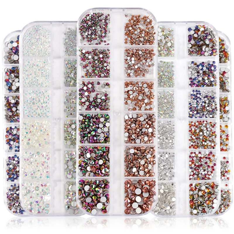 

Flat back Glass Nail Rhinestones Diamond Round Crystals Stones Shiny Starry Gems Manicure Nails Art Decorations