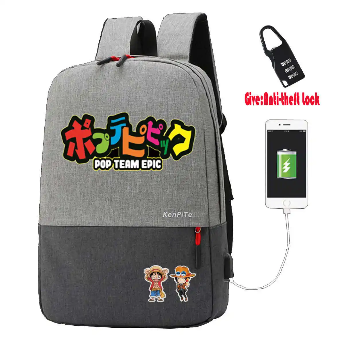 anime POP TEAM EPIC Backpack student school Bags UNISEX Travel bag teenagers Laptop Anti-theft USB Charging Knapsack