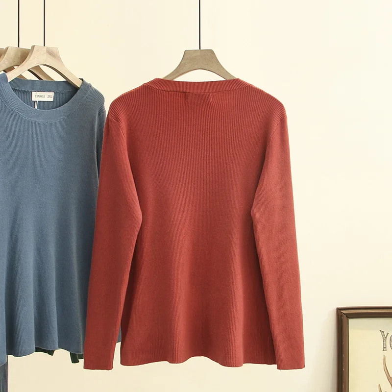 Suéteres de talla grande para mujer, Jersey delgado de moda Simple, sólido, de manga larga, de punto con cuello redondo, otoño e invierno, novedad de 2021