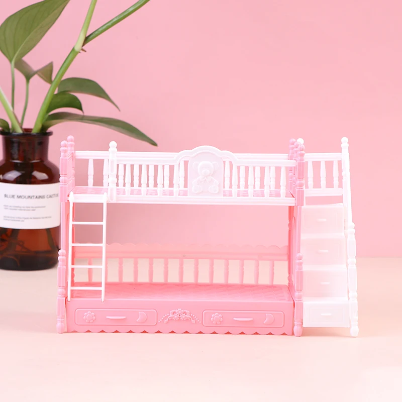 1PC Dollhouse Miniature Bedroom Plastic European Style Furniture Double Bunk Bed Model For Dollhouse Decoration Furniture