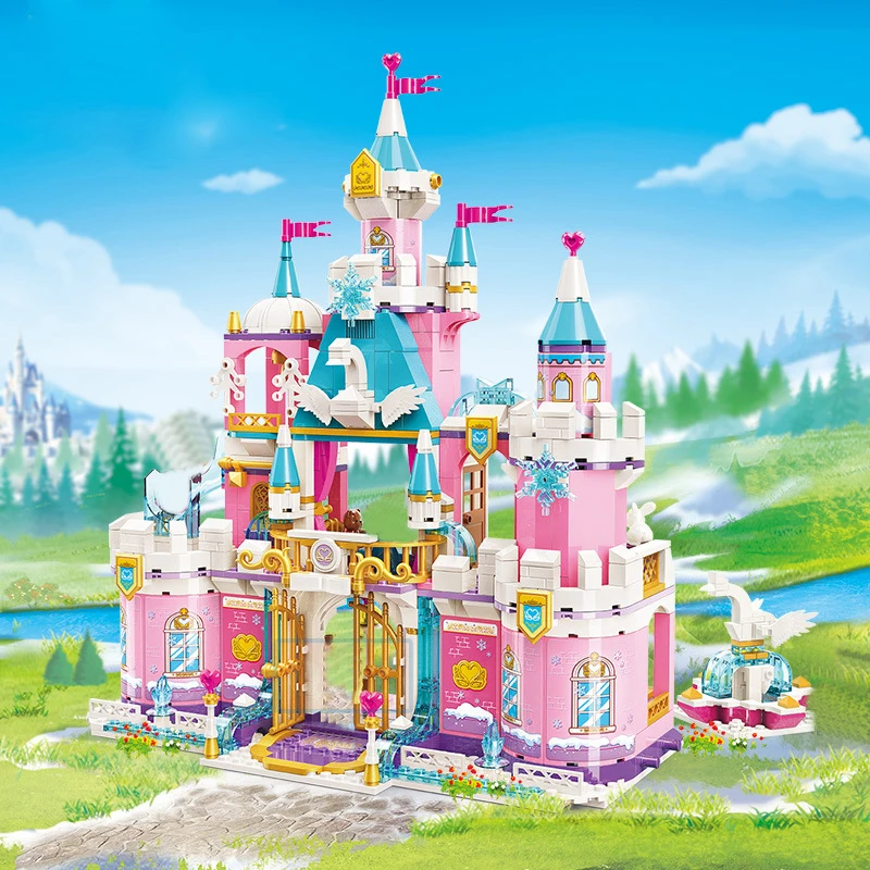 New Hot City Girl Friends Snowy Swan Castle Carriage Model Building Blocks Brick High-Tech Playmobil Toys For Children Gifts