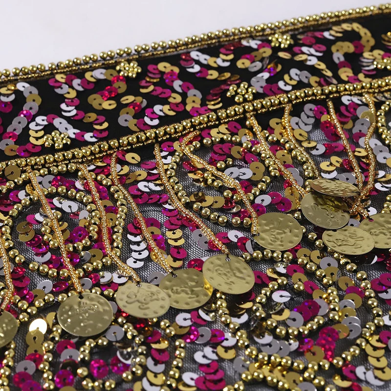 Ręcznie Robione Akcesoria do Tańca Brzucha Błyszczący Pas Szydełkowy Cekiny Chusta na Biodra Monety do Shimmy Owijki Koraliki Frędzle Pasy Tribalne